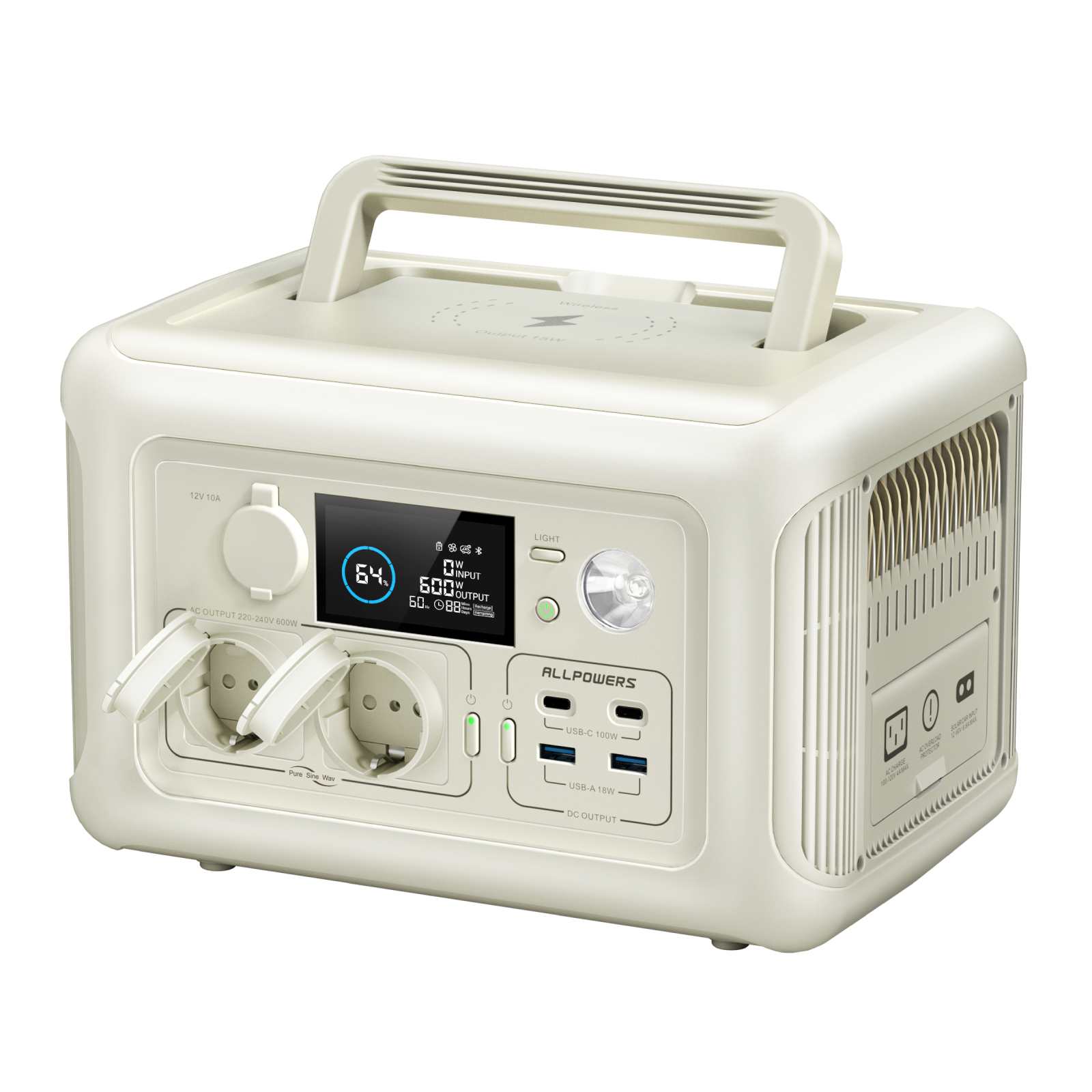 ALLPOWERS R600 Beige Portable Power Station 600W 299Wh LiFeP04 Battery