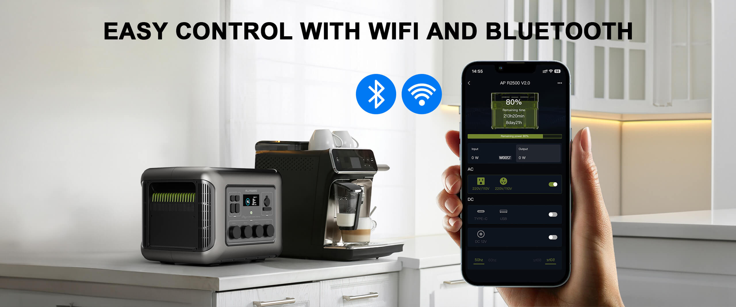 Controlo por Wi-Fi e Bluetooth da Estação de Energia AP R2500 - Monitorização de Entrada e Saída de Energia em Tempo Real